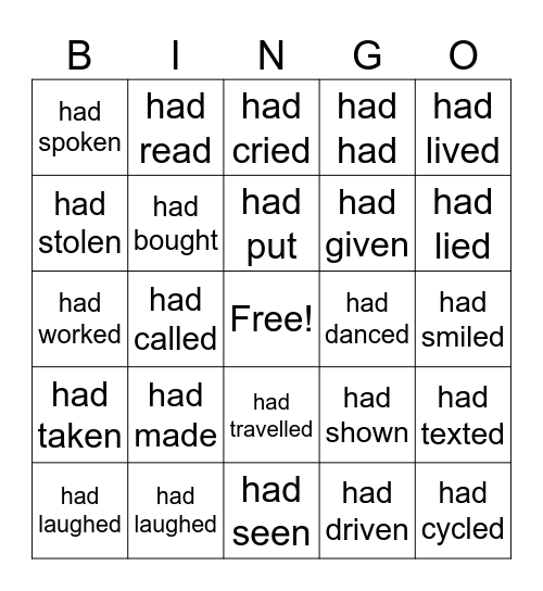 Past Perfect Bingo Card