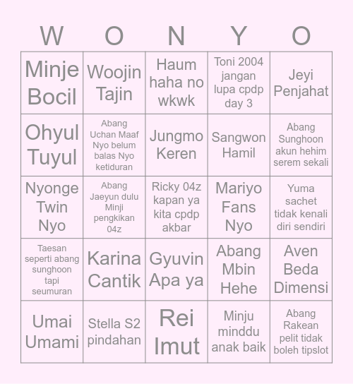 Crossed Paths Bingo Card
