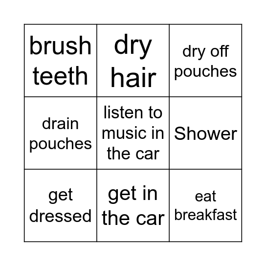 morning routine Bingo Card