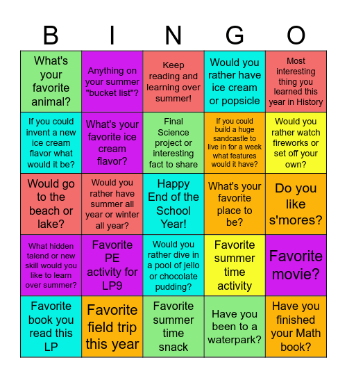 EOY Summer Bingo Card