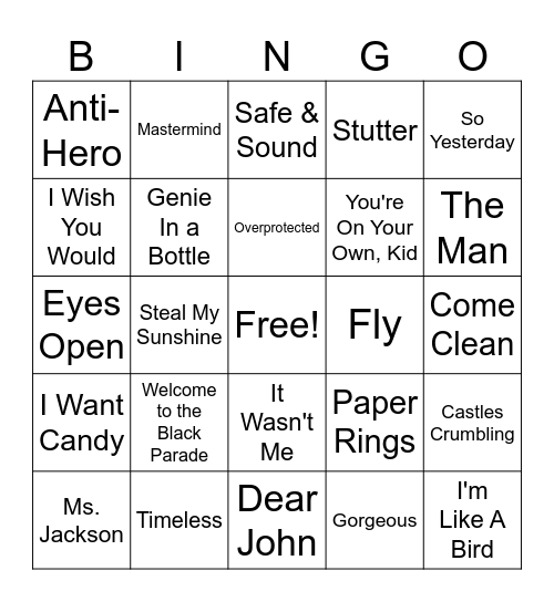 2000s Music Bingo Round 2 Bingo Card