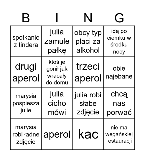 Bingo wyjazdowe Bingo Card