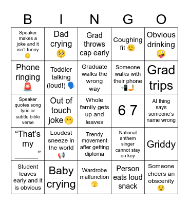 Graduation Bingo Card