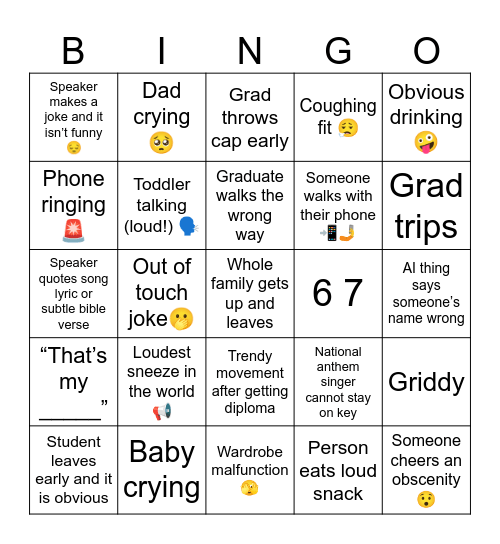 Graduation Bingo Card
