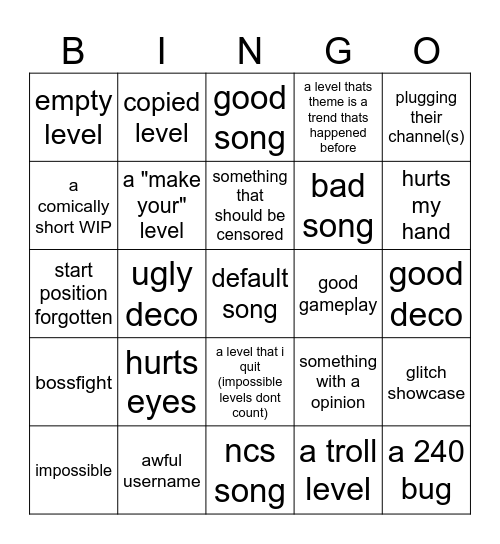 GD recent tab bingo Card