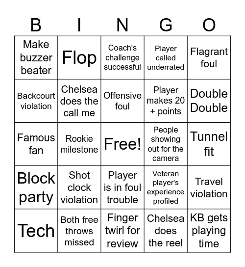 Aces vs Dream Bingo Card