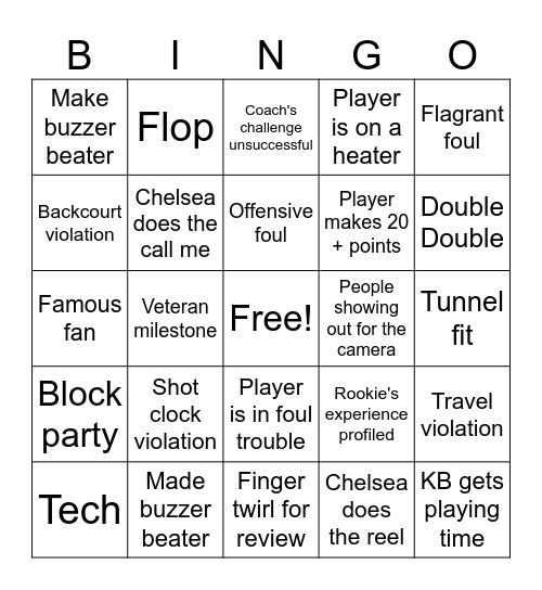 Aces vs Dream Bingo Card