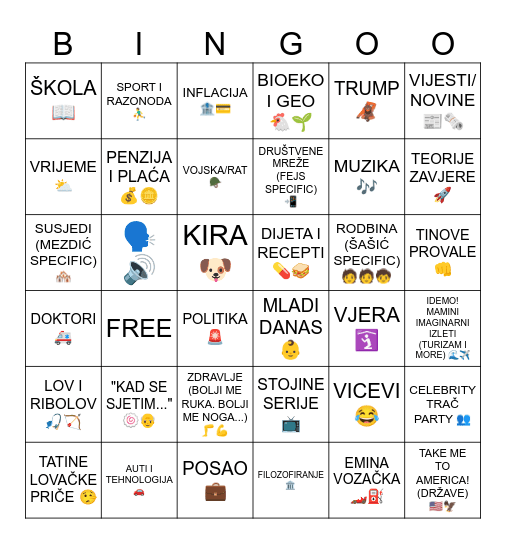 MEZDIC FAMILY AND FRIENDS RUČAK BINGO Card