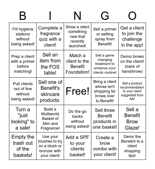 Benefit Bingo Card
