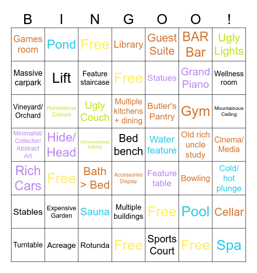 Rich Person Bingoo Bingo Card
