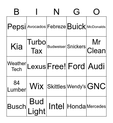 2017 Superbowl Bingo  Bingo Card