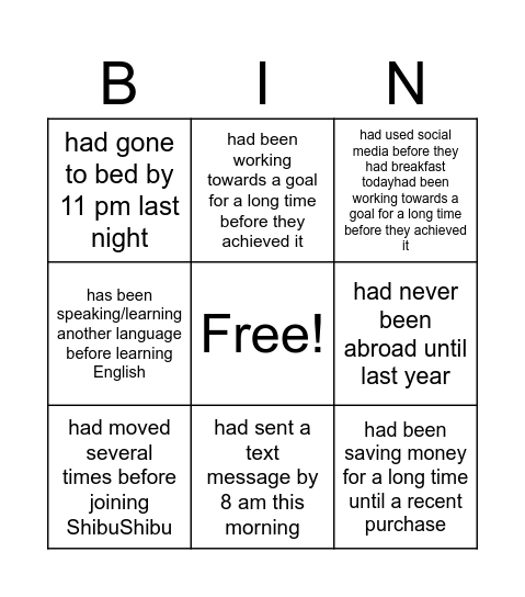 Untitled Bingo Card