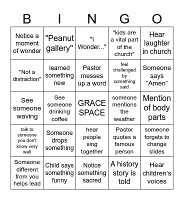 Fruita UMC Kids Sunday Bingo Card