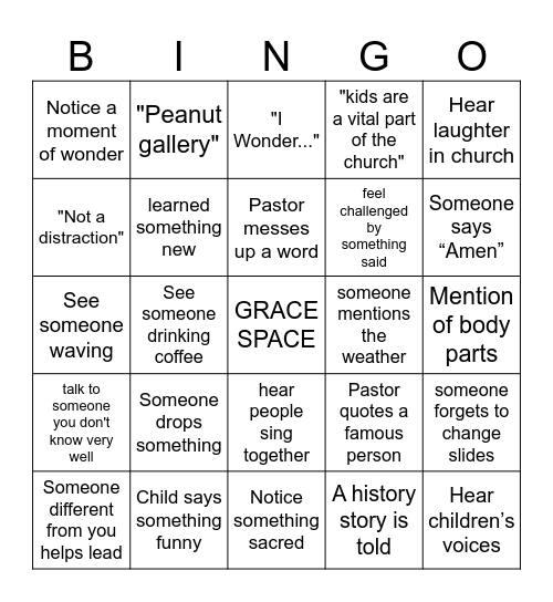 Fruita UMC Kids Sunday Bingo Card