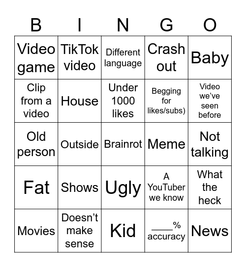 Tung Bingo Card
