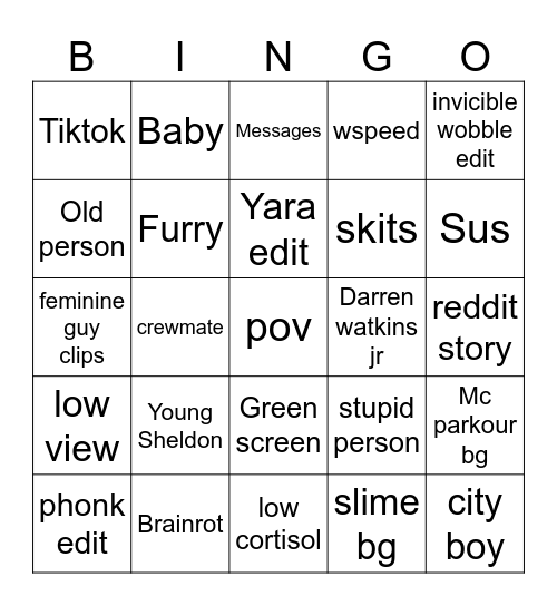 YT short bingo Card