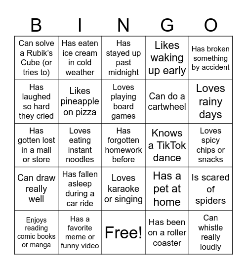 Knowing you Bingo Card