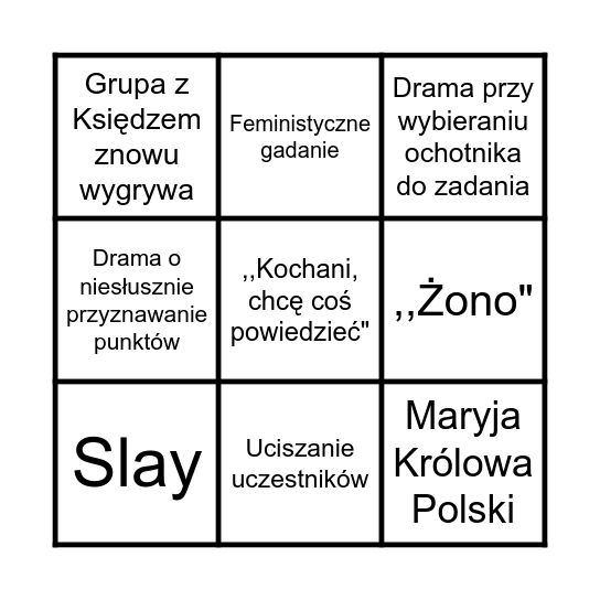 Bingo teleturniej żon Bingo Card