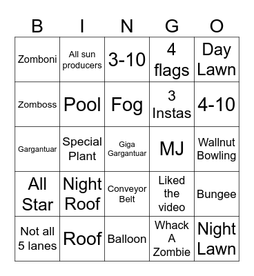 Randomized PvZ Bingo Card