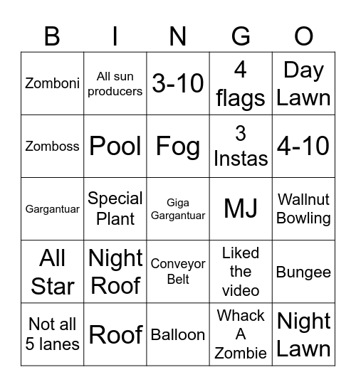 Randomized PvZ Bingo Card