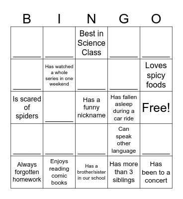Knowing you Bingo Card