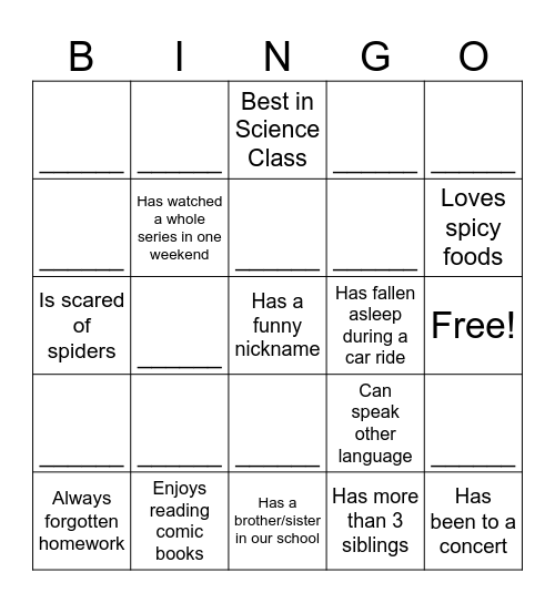 Knowing you Bingo Card
