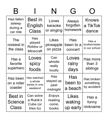 Knowing you Bingo Card