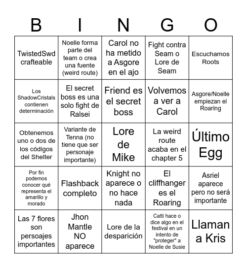 DELTARUNE CH5 Bingo Card