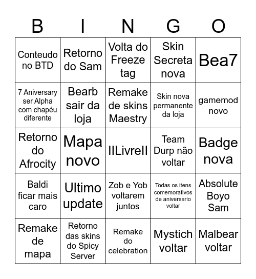 Bear aniversário Bingo Card