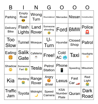 Road Trip Bingo Card