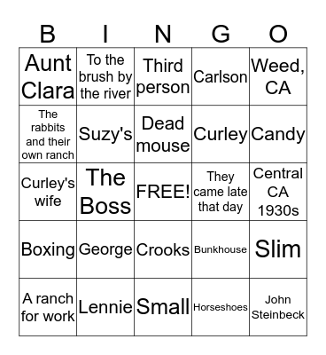 Of Mice and Men-Chapters 1-3 Bingo Card