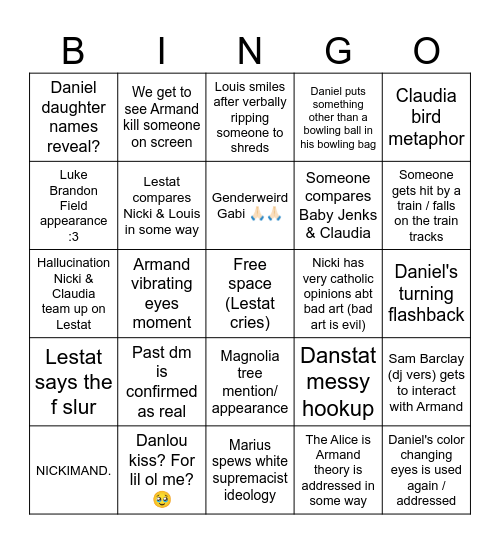 The Vampire Lestat Bingo Card
