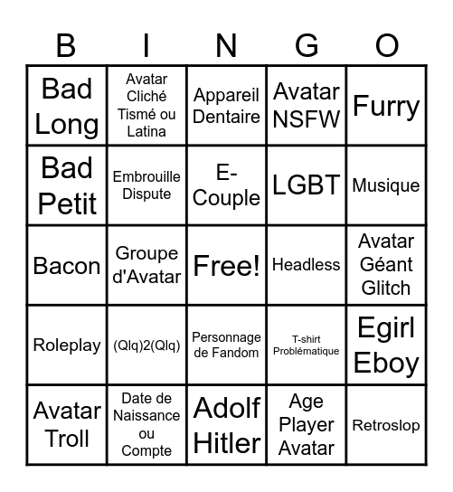 Catalog Avatar! French Edition (Roblox) Bingo Card