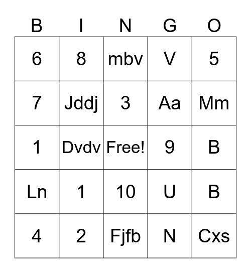 Test Bingo Card