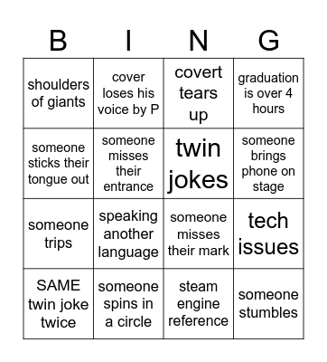 Graduation Bingo Card