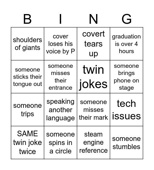 Graduation Bingo Card
