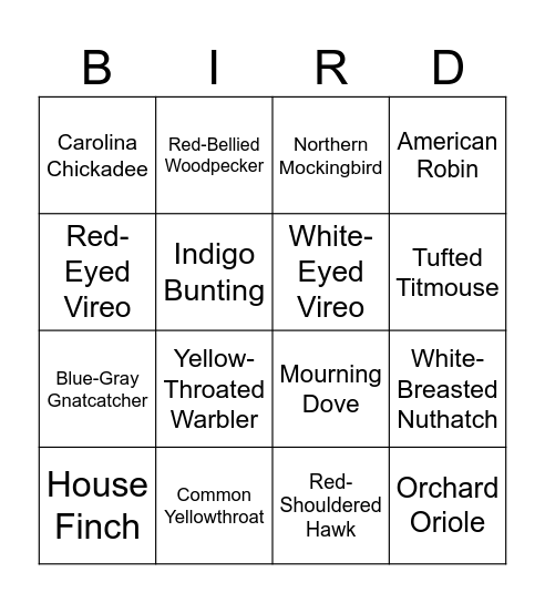 Bird Bingo Card
