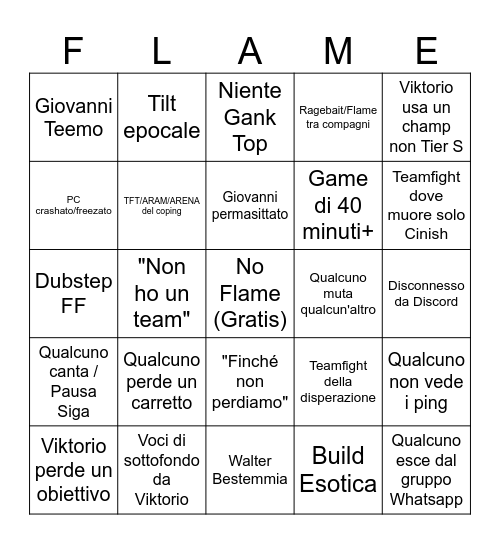 Bingo Randagi LOL Bingo Card