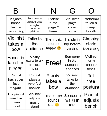 Violin and Piano Concert Bingo Card