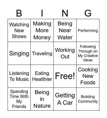 Self Improvement Bingo Card