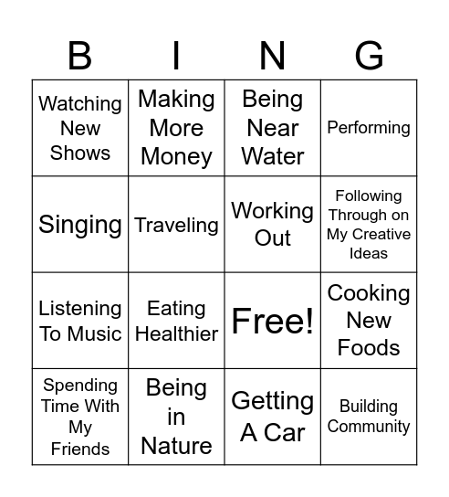 Self Improvement Bingo Card