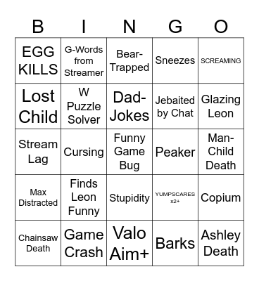 RE 4 Stream Bingo Card (Yaazla) Bingo Card