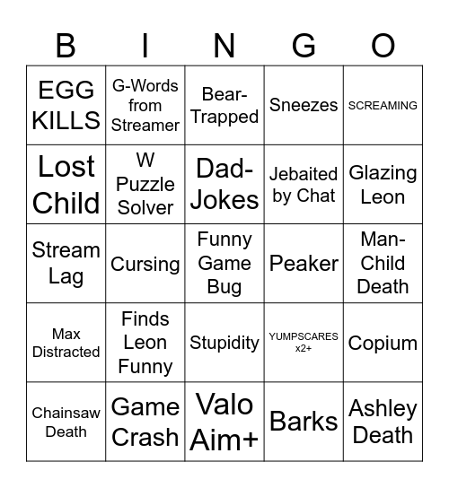 RE 4 Stream Bingo Card (Yaazla) Bingo Card