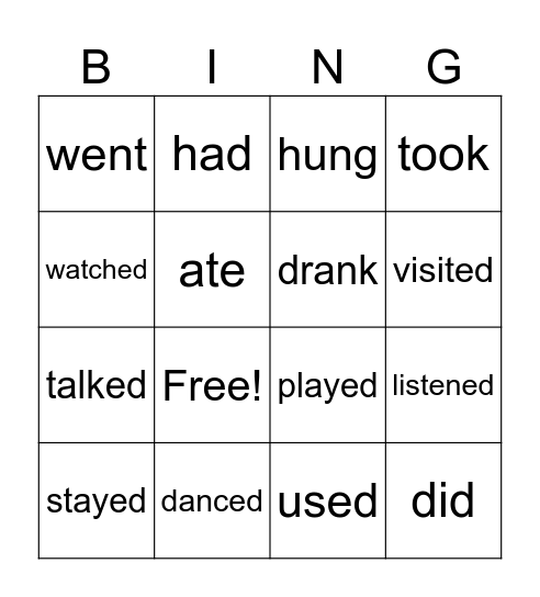 Past Simple Bingo Card