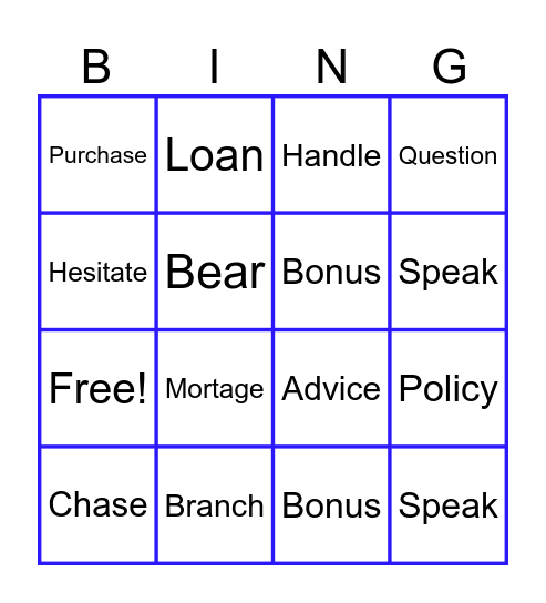 Vocabulary Bingo Card