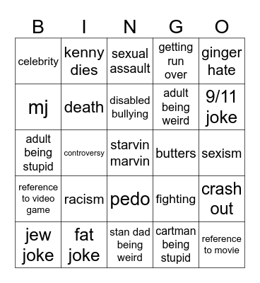 south park Bingo Card