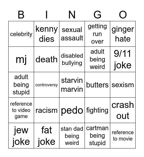 south park Bingo Card