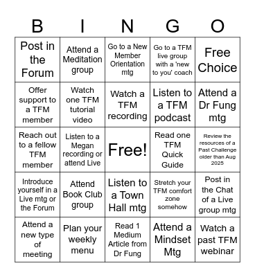 TFM Bingo! Bingo Card