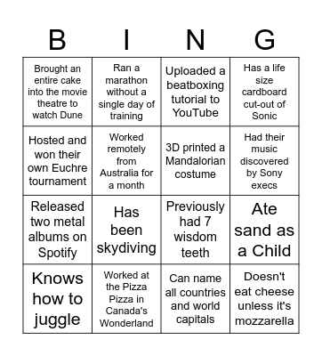 Connor Birthday Bingo Card