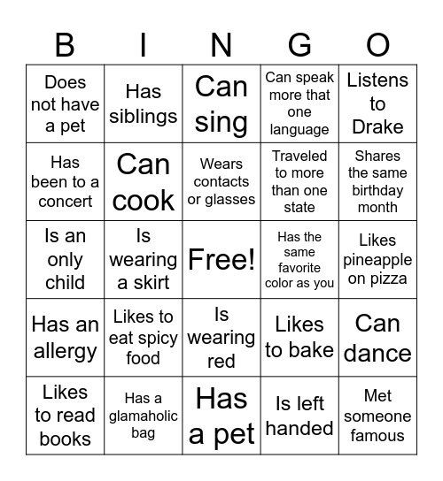 Get to know Bingo Card